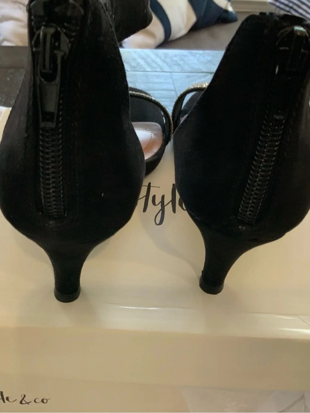 Style & Co. Black Ankle-Strap Rhinestone Sandals new 2” heels size 7.5. SKU 3276